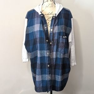"SURF STYLE" Blue Plaid Hooded Shacket Jacket Size XL Vintage 90s